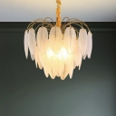 Tapered Chandelier Pendant Light Simplicity Feather Living Room Hanging Light in White