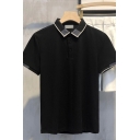 Leisure Mens Polo Shirt Contrasted Short Sleeve Turn Down Collar Button Up Relaxed Fit Polo Shirt