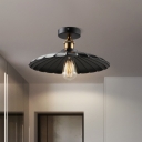 Iron Conical Semi Flush Antique Single-Bulb Corridor Flush Ceiling Light Fixture in Black