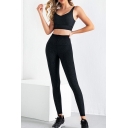 Classic Womens Yoga Co-ords Jacquard Brushed Scoop Neck Cropped Sleeveless Bra Skinny Fitted Leggings Set