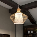 Chinese 1-Light Pendant Lamp Teardrop Shaped Hanging Light with Bamboo Cage Shade