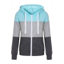 Hot Fashion Color Block Long Sleeves Zippered Hoodie with Pockets