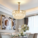 Drum Restaurant Suspension Light Clear Opulent Crystal Modernist Chandelier in Gold