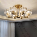 Crystal Square Semi Flush Ceiling Light Modernism Flush Mount Lamp for Living Room