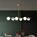 Brass Finish Linear Suspension Lighting Postmodern Ball Glass Island Lamp for Restaurant
