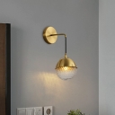 Gold Finish Ball Wall Lamp Post-Modern 1 Head Rippled Glass Sconce Light with Arched Handle