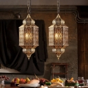 Turkish Lantern Hollowed-out Pendant Lighting Single-Bulb Metal Hanging Lamp in Bronze