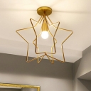 Gold Finish Star Shaped Ceiling Flush Light Minimalist Metal Single Corridor Semi Flush Mount Lamp