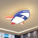 Blue Airplane LED Flush Ceiling Light Cartoon Metallic Flush Mount Light Fixture for Bedroom