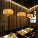 Pumpkin Suspension Lighting Minimalist Bamboo 1 Head Tea Room Pendant Ceiling Light in Wood