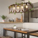 Cage Style Dining Room Pendant Light Fixture Warehouse Metal Island Lighting with Decorative Leaf