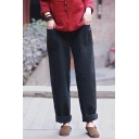 Simple Girls Pants Solid Color Mid Rise Ankle Length Straight Pants