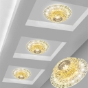 Round Corridor LED Ceiling Lamp Crystal Minimalist Flush Mount Recessed Lighting in Clear