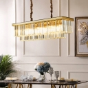 2-Tiered Island Pendant Light Minimalist 3-Sided Crystal Restaurant Hanging Light Fixture in Gold