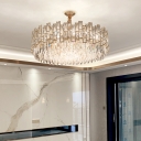 Drum Dining Room Pendant Lighting Clear Crystal Modernist Chandelier Light in Gold