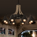 Black Wheel Style Ceiling Hang Lamp Rustic Wrought Iron Restaurant Chandelier with Decorative Rope