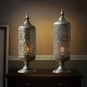 Single Cylindrical Lantern Table Light Moroccan Bronze Metallic Nightstand Light