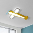 Simplicity Airplane Shaped LED Ceiling Light Metal Kids Bedroom Flush Mount Lamp in Yellow