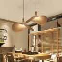 Straw Hat Restaurant Ceiling Light Bamboo Single Modern Hanging Pendant Light in Wood