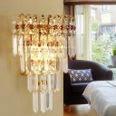 4 Tiers Wall Mount Light Postmodern Crystal 2 Bulbs Gold Finish Flush Mount Wall Sconce
