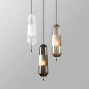Pill Capsule Shaped Pendant Lamp Designer Glass 1 Bulb Bedside Pendulum Light with Pull Chain