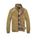 Popular Mens Jacket Solid Color Long Sleeve Stand Collar Zipper Front Regular Fit Jacket