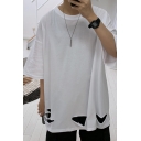 Casual T Shirt Ripped Solid Color Half Sleeve Crew Neck Loose Fit Tee Top for Men
