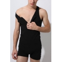 Mens New Stylish Simple Bird Printed Sleeveless Round Neck Button Down Body Shaping Slim Rompers