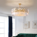 Simplicity Pendant Lamp Gold Circular Chandelier Light with Crystal Shade for Dining Room