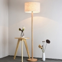 Simplicity Shaded Standing Floor Lamp Fabric 1-Head Living Room Floor Light in Wood