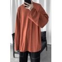 Basic Mens Tee Shirt Plain Cotton Split Designed Pullover Long Sleeve Stand Collar Loose Fitted Tee Shirt
