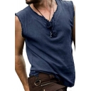 Retro Tank Top Solid Color Cotton Raw Edge Pullover Sleeveless V-Neck Slim Fit Tank Top for Men