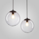 Black Global Ceiling Hang Light Minimalist Single-Bulb Clear Glass Suspension Pendant over Table