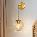 Clear Rippled Glass Ball Wall Light Sconce Postmodern 1 Head Gold Finish Wall Mounted Lamp