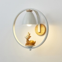 Nordic Bell Shade Wall Sconce Metal 1 Bulb Bedroom Wall Light Fixture with Metal Ring and Resin Statuette in White