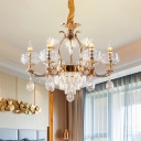 Clear Ripple Glass Bowl Suspension Light Traditional Bedroom Chandelier in Rose Gold