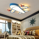 Blue Plane LED Flush Ceiling Light Kids Acrylic Flush Mount Light Fixture for Bedroom