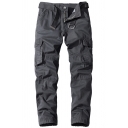 Basic Pants Mens Solid Color Purified Cotton Flap Pockets Side Zipper Fly Full Length Straight Cargo Pants
