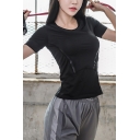Sports Womens Tee Shirt All-Match Skinny Fit Short Sleeve Crew Neck Yoga Tee Top
