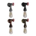 Industrial Pipe Wall Mounted Light Fixture 1 Bulb Wrought Iron Sconce with Water Valve Decor
