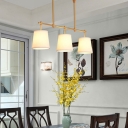 Linear Dining Room Island Lamp Simplicity Metal 3-Light Brass Pendant with Tapered Fabric Shade