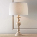 White Baluster Table Lighting Country Resin 1 Head Bedroom Night Lamp with Tapered Fabric Shade