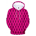 New Arrival Cool Skull All-Over Printed Long Sleeve Unisex Casual Loose Fit Pink Hoodie