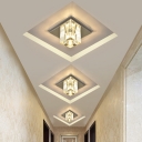 Square Crystal LED Flush Light Simplicity Stainless Steel Flush Mount Ceiling Fixture for Corridor