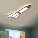 Space Rocket Bedroom LED Ceiling Lamp Acrylic Childrens Flush Mounted Light in Blue