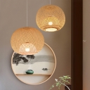 Handcrafted Ceiling Light Modern Bamboo Single Wood Hanging Pendant Light for Restaurant
