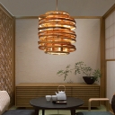 Minimalist Curl Bound Ceiling Lighting Rattan Single-Bulb Restaurant Hanging Light in Wood