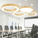 Wood Finish Round Chandelier Minimalism LED Acrylic Hanging Ceiling Light for Office