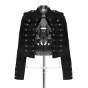 Chic Girls Jacket Button Decoration Long Sleeve Regular Crop Denim Jacket in Black