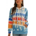 Trendy Women's Hoodie Tie Dye Pattern Front Pocket Long Sleeve Drawstring Hooded Sweatshirt